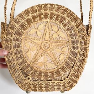 American Folk Art Basket Purse Vintage Handwoven Pine Needle Bag Tenerife Lace